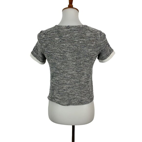 Zara Trafaluc Textured Knit Short Sleeve Crew Neck Top Medium Gray White - Picture 4 of 5